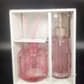 colored glass bath set with perfume bottle